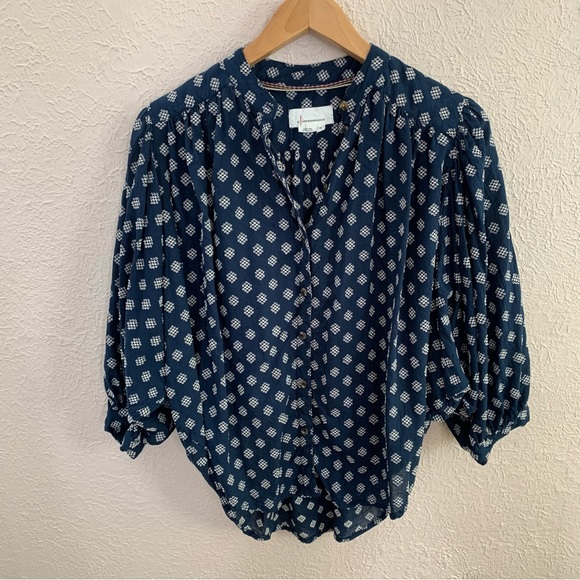 By Anthropologie navy blue blouse with embroidered pattern - Picture 3 of 9